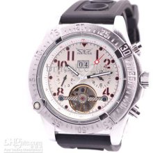 Jaragar Men Leather Luxury Swiss Automatic Tourbillion Glass Back Di