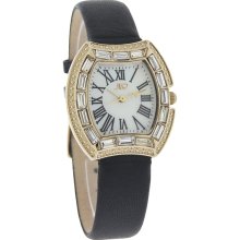 JLo Ladies MOP Crystal Bezel Black Leather Quartz Watch J2/1002WMBK