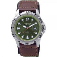 Kahuna Men's Quartz Watch With Green Dial Analogue Display Brown And Green Fabric Strap K6v-0005G