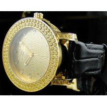 Khronos/joe Rodeo 2 Row Canary Stone Bezel Diamond Watch