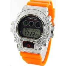 King Master Genuine Diamond Digital Mens Super Techno Watch Orange Band $450