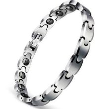 Kingwill Mens Tungsten Carbon Fiber Magnetic Bracelet Silver High Polished