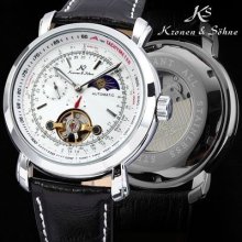 Ks Tourbillon Moon Phase Black White Automatic Mechanical Mens Wrist Watch