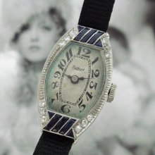 Ladies' Deco Era Platinum, Diamond & Sapphire Encrusted Cocktail Watch -serviced