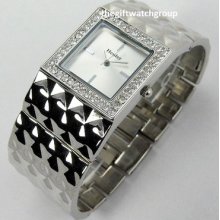 Ladies Gift Idea Womens Henley Silver Tone Sparkly Crystals Watch In Gift Box