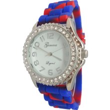 Ladies Mens Blue & Red Tie Dye Collegiate Kansas Crystals Silicon Watch