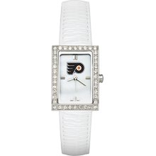 Ladies Philadelphia Flyers Watch with White Leather Strap and CZ Accents