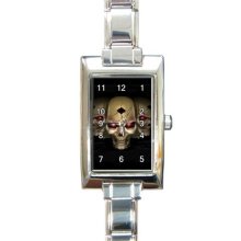 Ladies Rectangular Italian Charm Watch Three Skull Skeleton Goth mod. 32879578