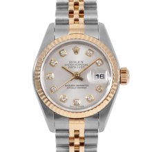 Ladies Rolex Datejust Yg/ss Silver Diamond Dial Fluted Bezel Jubilee Band Watch