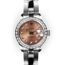 Ladies Stainless Steel Oyster Pink Dial Beadset Bezel Rolex Datejust