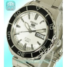 Latest Seiko 5 Sports Men's Automatic Divers White Face Submariner Snzh51k1