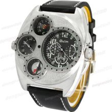 Leather Watchband Men's Quartz Boy's Wristwatch Compass Thermometer Function