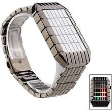 LED Green Red Blue Stainless Light Steel Wrist Watch Black