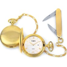 Legere Pocket Timepieces Yellow Gold Pocket Watch with White Dial and Pocket Knife