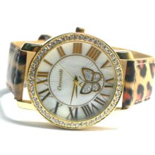 Leopard Strap Butterfly Bling Pearl Crystal Watch Bugl