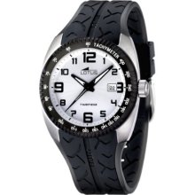 Lotus Men's Quartz Watch With White Dial Analogue Display And Black Rubber Strap 15568/1