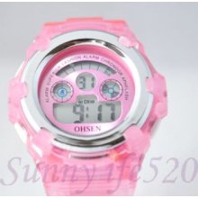 Lovely Pink Gel Jelly Lady Women Children Digital Watch