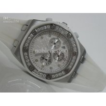 Luxury Mens Royal Offshore Chronograph White Dial Diamond Rubber Str