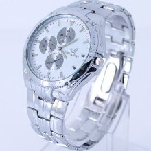 Luxury Silver Fashion Men Stainless Steel Quartz Wristwatch Sn47