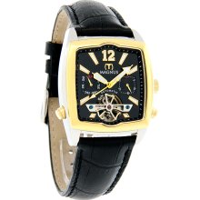 Magnus Halifac Mens Gold Tone Black Day/Date Automatic Leather Watch M111mtb02