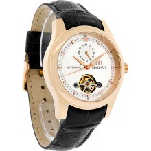 Magnus Santiago Mens Rose Gold Tone Black Leather Automatic Watch M107mrb34