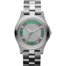 Marc Jacobs Gunmetal Stainless Steel Green Accent Watch Mbm3164