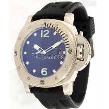 . Mechanical Luminor Marina Black Rubber Steel Blue Dial Men's Sport