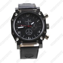 Men White Numerals&strips Indicate Time Leather Wristwatch - Black Sjw-1108