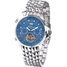 Mens 8 Diamonds Stainless Steel Blue Face Automatic Wrist Watch Aukissslbld