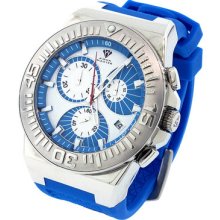 Men's Aqua Master White Blue Dial Blue Band Steel Case Chrono Watch W339