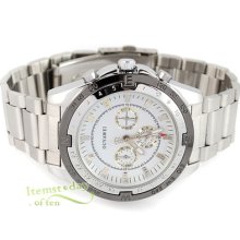 Mens Automatic Mechanical White Watch 3 Dial 6 Hand Date Week 24h Steel Charm Hq