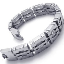 Men's Biker Wide Heavy Silver Cz Stainless Steel Link Bracelet Bangle Ae20303