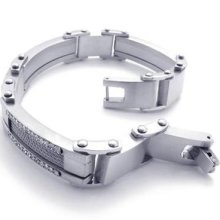 Mens Black Silver Stainless Steel Bracelet Chain Bangle