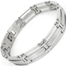 Men's Boy's Silver Stainless Steel Bracelet Charm Chain Bangle