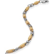 Mens Bracelet Two Tone Link and Bead 316L Surgical Stainless Steel