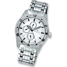 Men's Bulova Crystal Accent Stainless Steel Watch with Silver Dial