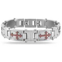 Men's Cappuccino Gothic Cross Bracelet in Two-Tone Stainless Steel