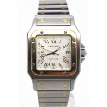 Men's Cartier Santos Galbee W/ Guilloche Dial 18k Y Gold & Ss Watch Includes Box