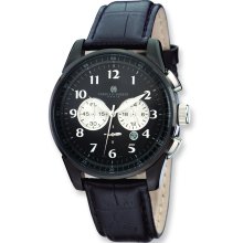 Mens Charles Hubert Black Finish Leather Band Chrono Watch