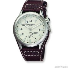 Men's Charles Hubert Leather Band Stainless Steel Beige Dial Watch