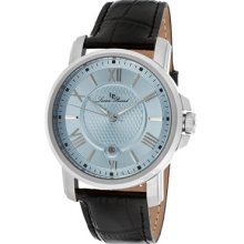 Men's Cilindro Light Blue Dial Black Genuine Leather ...