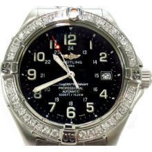 Mens Diamond Breitling Superocean Watch Round Cut G Color 1.25ct