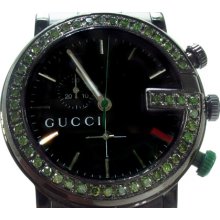 Mens Diamond Gucci Green 101M Watch Round Cut Color 2.50ct