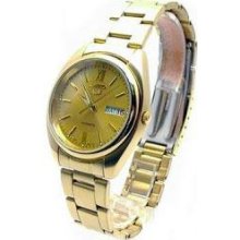 Men's Gold Tone Seiko 5 Automatic Dress Watch Champagne Dial