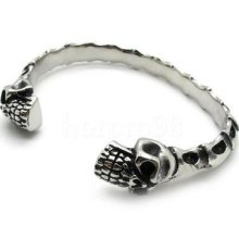 Mens Gothic Skull Chine Bone Bangle L Silver Stainless Steel Charm Bracelet Punk