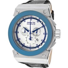 Mens Invicta 10956 Akula Reserve Chronograph Leather Silver Textured Dial Watch