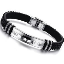 Mens Jewel Genuine Silicone Bracelets Ss Clasp 9mm Width Bangle Cool Gifts 805