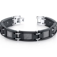 Mens Mesh Accent Black Ceramic and Stainless Steel Bracelet SB4224