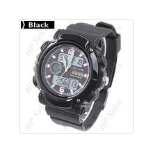 mens new black Alike w/luminous hands digital & analog watch rubber band