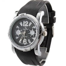 Men's New Design Rubber Analog Quartz Wrist Sports Watch (Black)